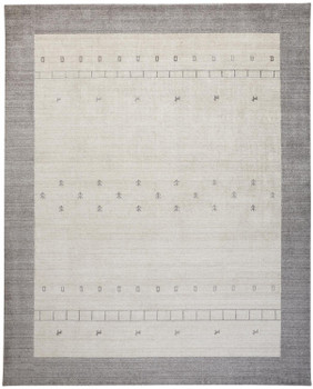 5' x 8' Ivory and Gray Wool Hand Knotted Stain Resistant Area Rug