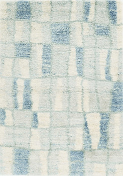 5' x 8' Ivory Blue Machine Woven Abstract Blocks Indoor Area Rug