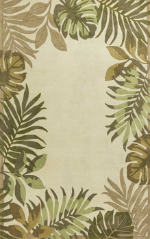 5' x 8' Ivory Hand Tufted Bordered Tropical Leaves Indoor Area Rug