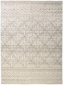 5' x 8' Ivory Tan and Gray Geometric Hand Knotted Area Rug