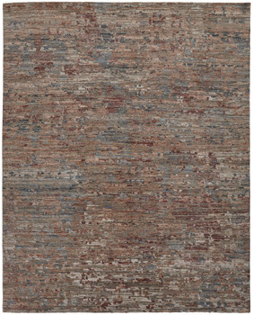 5' x 8' Red and Blue Wool Abstract Hand Knotted Area Rug