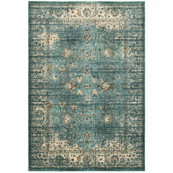 5' x 8' Peacock Blue and Ivory Indoor Area Rug