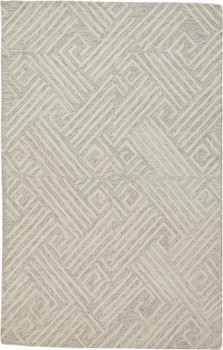 5' x 8' Tan & Ivory Wool Geometric Tufted Handmade Stain Resistant Area Rug