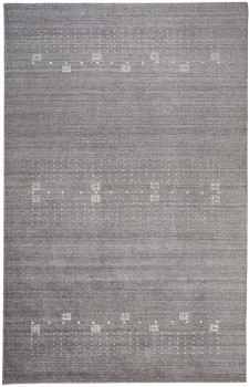 5' x 8' Gray and Ivory Wool Hand Knotted Stain Resistant Area Rug