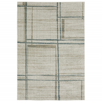 5' x 8' Grey Teal Beige and Tan Geometric Power Loom Area Rug