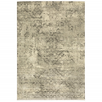 5' x 8' Grey Ivory Beige and Taupe Oriental Power Loom Stain Resistant Area Rug