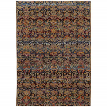 5' x 8' Multi and Blue Abstract Power Loom Stain Resistant Area Rug