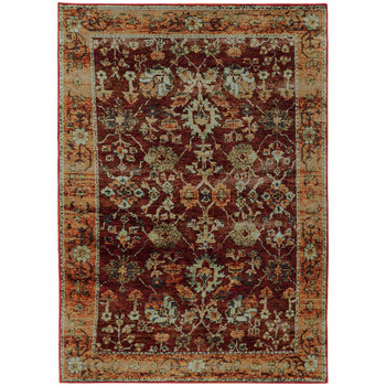 5' x 8' Red Gold and Green Oriental Power Loom Stain Resistant Area Rug