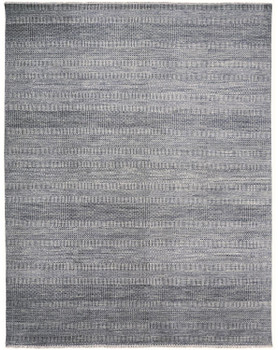 5' x 8' Silver Wool Striped Hand Knotted Rectangle Area Rug