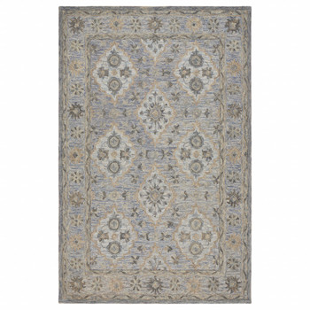 5' x 8' Blue and Tan Traditional Area Rug