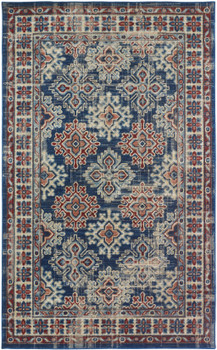 5' x 8' Blue Red and Ivory Abstract Power Loom Distressed Stain Resistant Area Rug