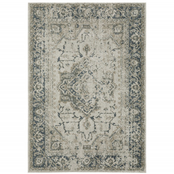 5' x 8' Grey Blue and Teal Oriental Power Loom Stain Resistant Area Rug