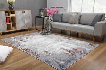 5' x 8' Gray and Ivory Modern Abstract Area Rug