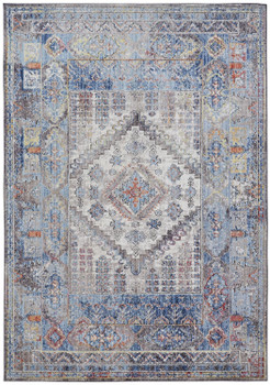 5' x 8' Blue Gray and Ivory Floral Stain Resistant Area Rug