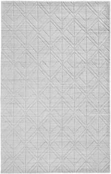 5' x 8' White and Silver Striped Hand Woven Area Rug