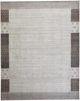 5' x 8' Gray Silver and Black Wool Hand Knotted Stain Resistant Area Rug
