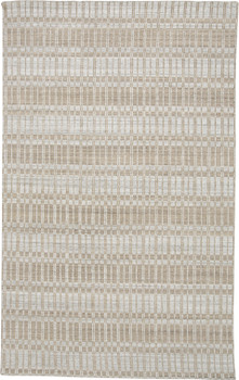 5' x 8' Tan Gray and Silver Striped Hand Woven Area Rug