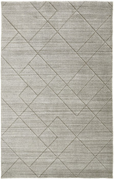 5' x 8' Ivory and Silver Striped Hand Woven Area Rug