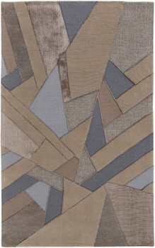 5' x 8' Tan Brown and Blue Wool Geometric Tufted Handmade Area Rug