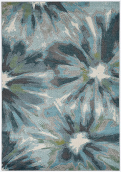 5' x 8' Teal Tropical Flower Indoor Area Rug