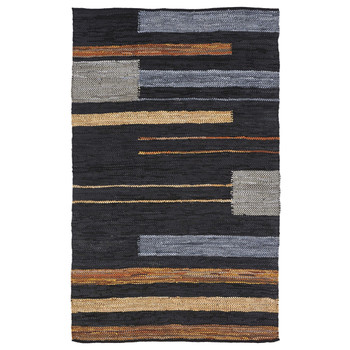 5' x 8' Navy Blue Striped Hand Woven Stain Resistant Area Rug