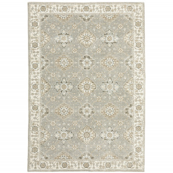 5' x 8' Grey Ivory Tan Brown and Gold Oriental Power Loom Stain Resistant Area Rug