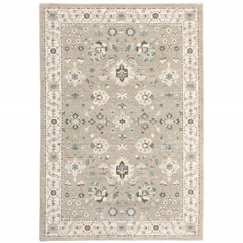 5' x 8' Beige Ivory Blue Green and Purple Oriental Power Loom Stain Resistant Area Rug