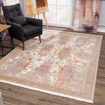 5' x 8' Beige Oriental Dhurrie Non Skid Area Rug