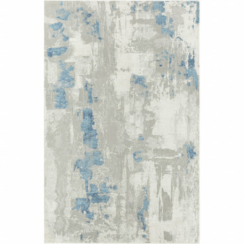 5' x 8' Ivory Gray and Blue Abstract Power Loom Stain Resistant Area Rug