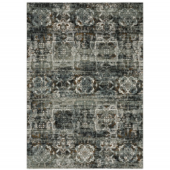 5' x 8' Ivory Charcoal Grey Blue Rust Gold & Brown Oriental Power Loom Area Rug