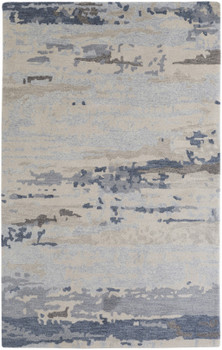 5' x 8' Blue Gray and Ivory Wool Abstract Tufted Handmade Stain Resistant Area Rug