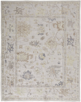 5' x 8' Tan Ivory and Orange Floral Hand Knotted Stain Resistant Area Rug