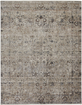 5' x 8' Taupe Ivory and Gray Abstract Distressed Area Rug with Fringe