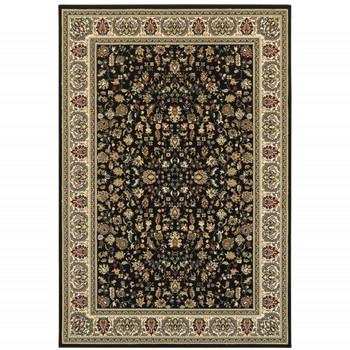 5' x 8' Black and Ivory Oriental Power Loom Stain Resistant Area Rug