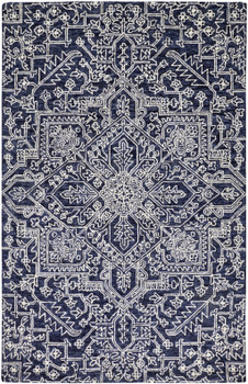 5' x 8' Blue and Ivory Wool Floral Tufted Handmade Stain Resistant Area Rug