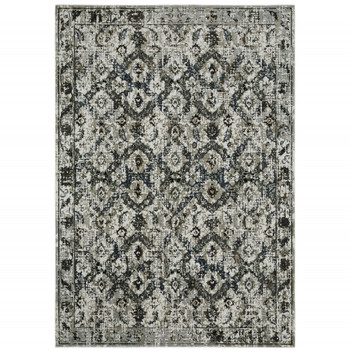 5' x 8' Ivory Charcoal Grey Blue Rust Gold and Brown Oriental Power Loom Area Rug
