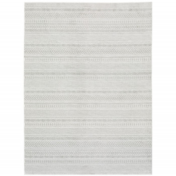 5' x 8' White and Grey Geometric Power Loom Stain Resistant Area Rug