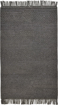 5' x 8' Gray Wool Geometric Hand Woven Area Rug with Fringe
