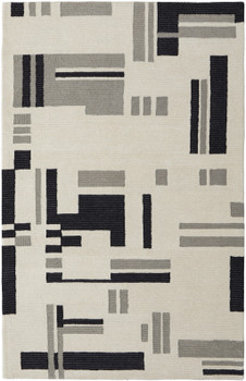 5' x 8' Ivory and Taupe Wool Abstract Tufted Handmade Area Rug