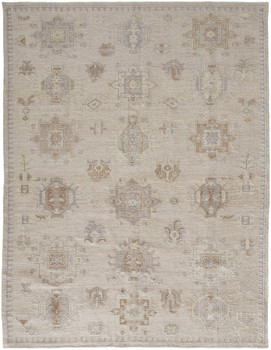 5' x 8' Tan and Brown Floral Hand Knotted Stain Resistant Area Rug