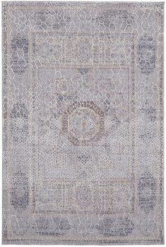 5' x 8' Gray and Ivory Floral Power Loom Distressed Stain Resistant Area Rug