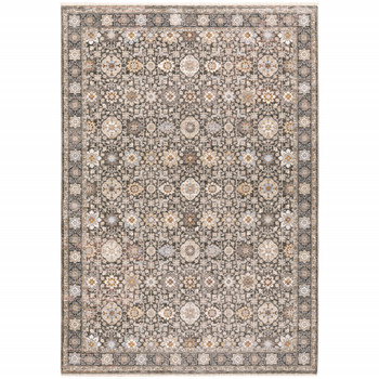 5' x 8' Grey and Ivory Oriental Power Loom Stain Resistant Area Rug with Fringe