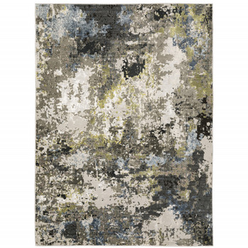 5' x 8' Grey Green Gold Blue and Beige Abstract Power Loom Stain Resistant Area Rug