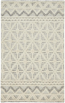 5' x 8' Ivory and Black Wool Geometric Tufted Handmade Stain Resistant Area Rug
