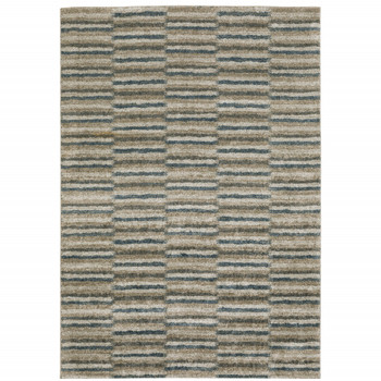 5' x 8' Teal Blue Grey and Tan Geometric Power Loom Stain Resistant Area Rug