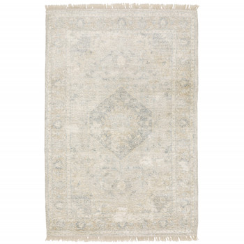 5' x 8' Beige & Grey Oriental Hand Loomed Area Rug with Fringe