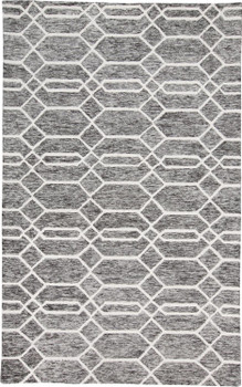 5' x 8' Gray Black and Ivory Wool Geometric Tufted Handmade Stain Resistant Area Rug