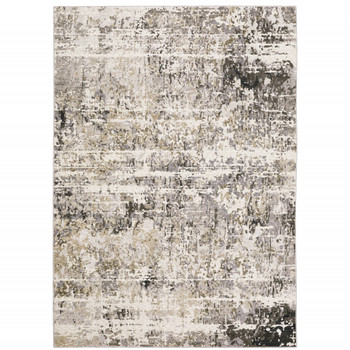 5' x 8' Grey Ivory Beige Charcoal Black Tan and Brown Abstract Power Loom Area Rug