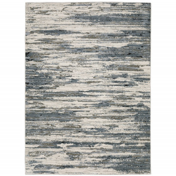 5' x 8' Blue Grey Beige and Brown Abstract Power Loom Stain Resistant Area Rug