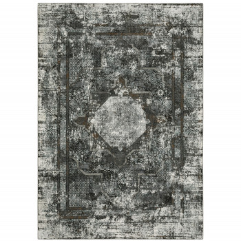 5' x 8' Charcoal Rust Grey Blue Ivory and Brown Oriental Power Loom Area Rug